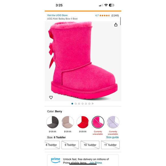 UGG Kids Bailey Bow II Boot Pink Size 13 - Picture 5 of 7